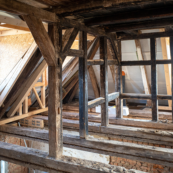 a very old building is completely gutted to be extensively restored
