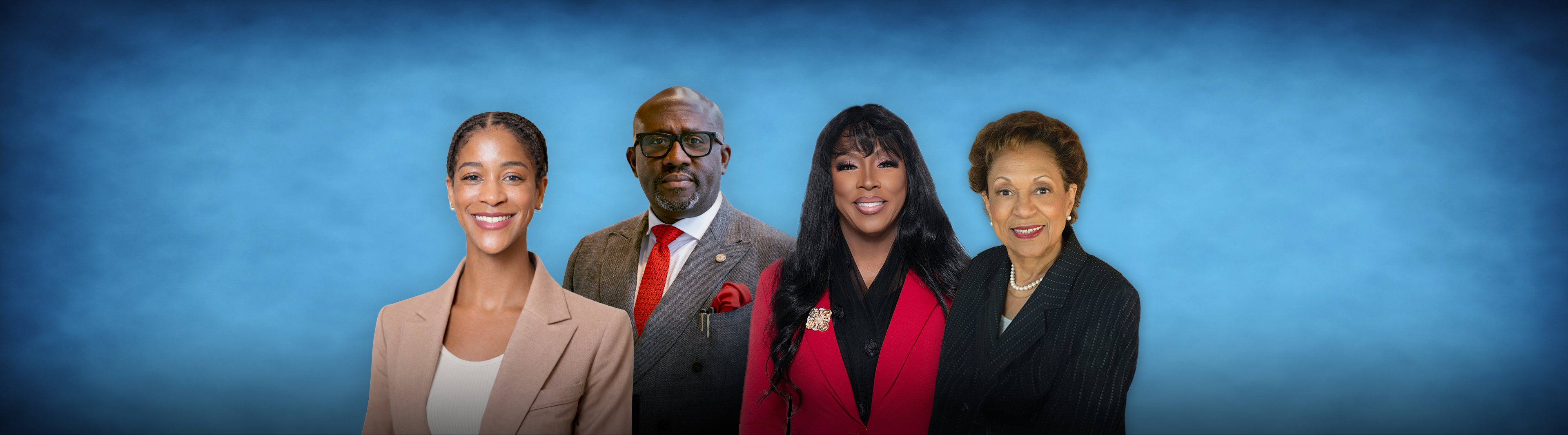 Board members include Brittney Jenkins, Billy Okoye, Lori Matthews, and Gloria Gary Lawlah.